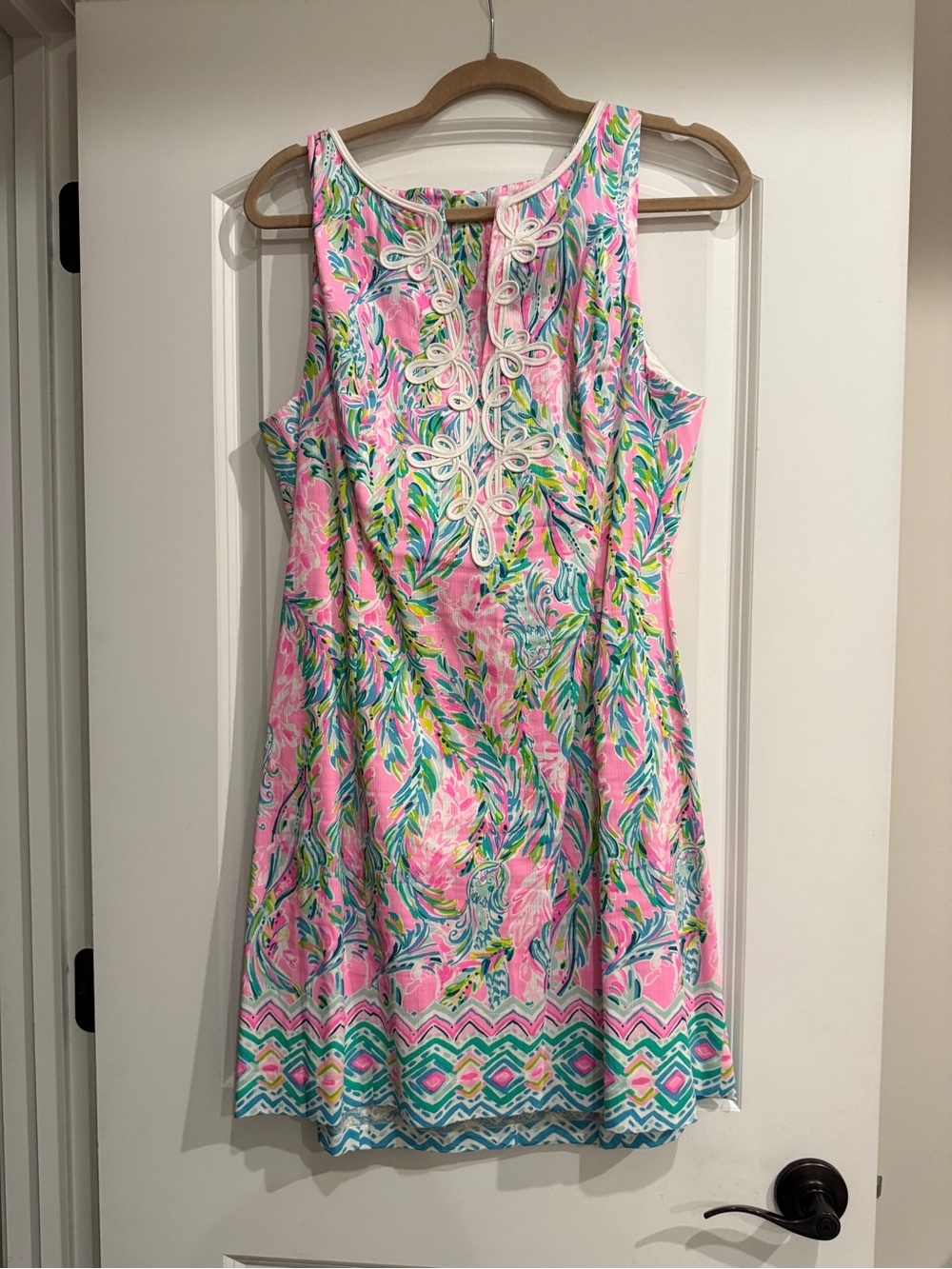 Lilly Pulitzer Pink Multicolor Sleeveless Dress with Embroidered Neckline